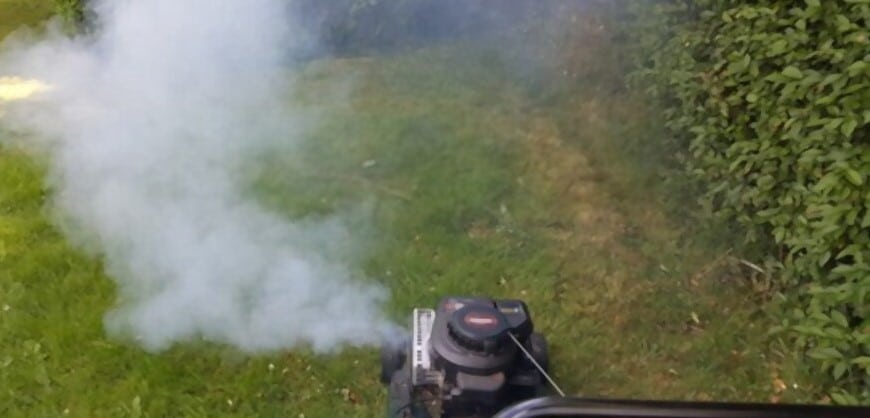 White Smoke from Lawn Mower.