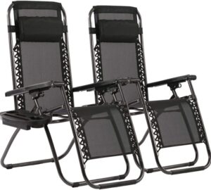 Zero Gravity Chairs Patio Set of 2 with Pillow and Cup Holder Patio Lawn Folding Chairs